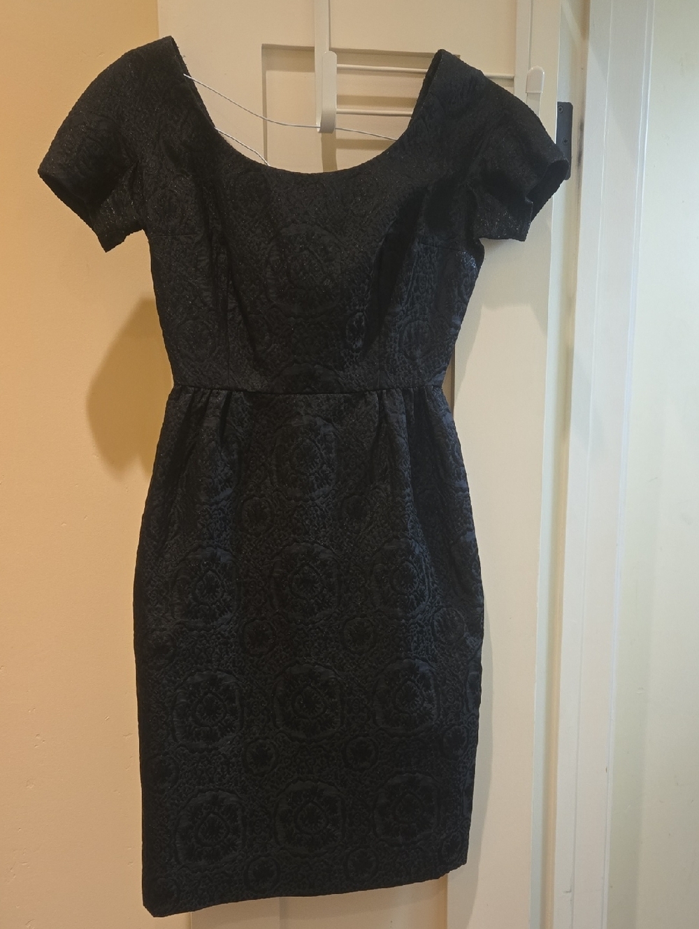 Neiman Marcus Black Scoop-Neck Jacquard Sheath Dress